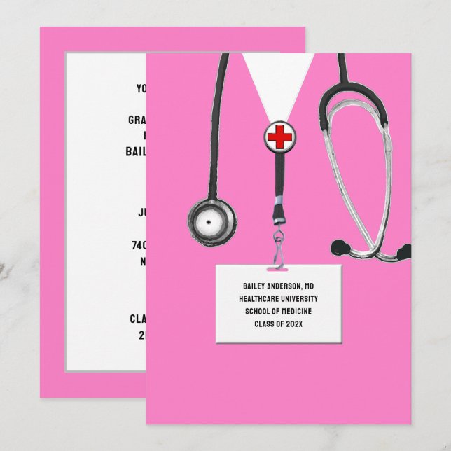 Medical School Graduation Party Invitation (Front/Back)