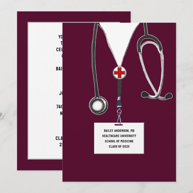Medical School Graduation Party Invitation (Front/Back)