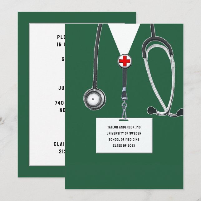 Medical School Graduation Party Invitation (Front/Back)