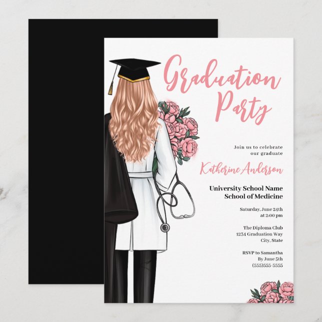 Medical School Graduation Party Invitation (Front/Back)