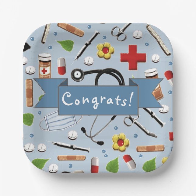 Medical School Graduation Party Paper Plates (Front)