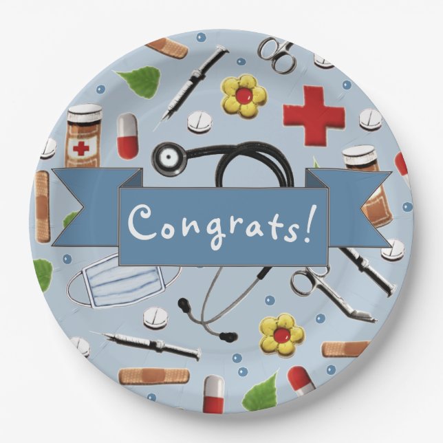 Medical School Graduation Party Paper Plates (Front)