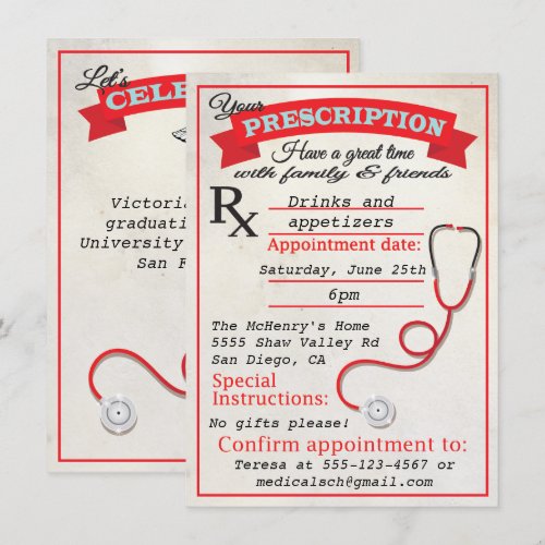 Medical School Graduation Prescription Invitation