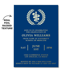 Medical School Navy Gold Graduation Party Foil Invitation