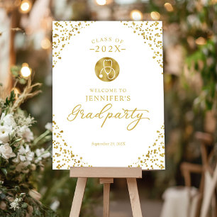 Medical School White Gold Grad Party Welcome Sign