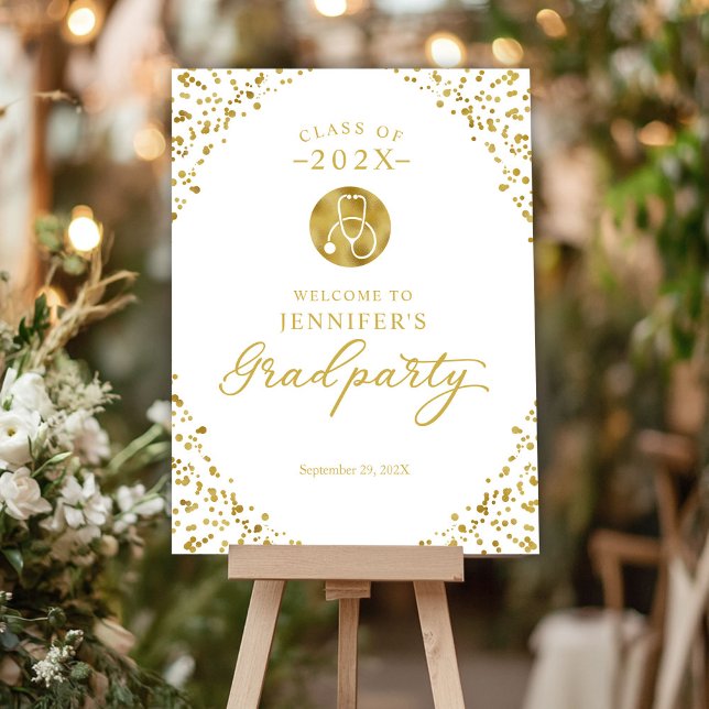 Medical School White Gold Grad Party Welcome Sign (Creator Uploaded)