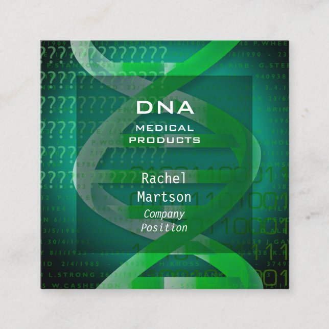 Medical Science Green DNA Modern Square Business Card (Front)