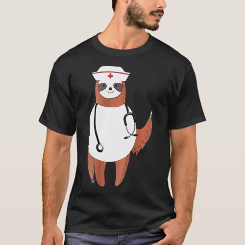 Medical Scrub Top Nurses Hat Wearing Sloth Gift