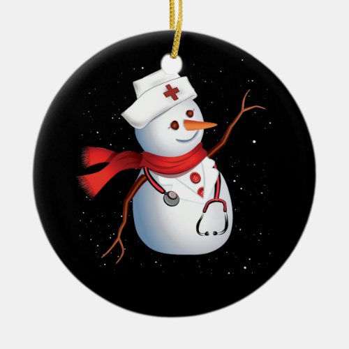 Medical Scrub Top Nurses Hat Wearing Snowman Ceramic Ornament