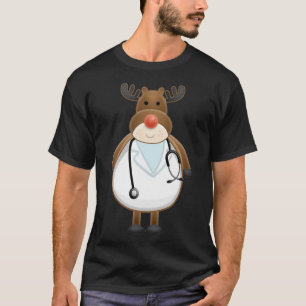 Medical Scrub Top Reindeer Nurse with Stethoscope