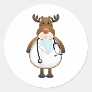 Medical Scrub Top Reindeer Nurse with Stethoscope  Classic Round Sticker