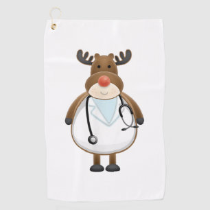 Medical Scrub Top Reindeer Nurse with Stethoscope Golf Towel
