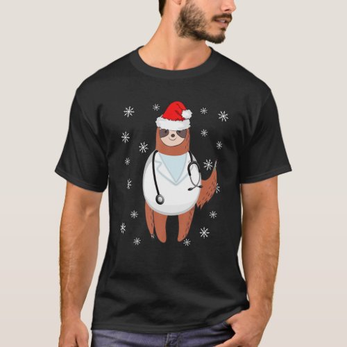 Medical Scrub Top Santas Hat Wearing Sloth Christ