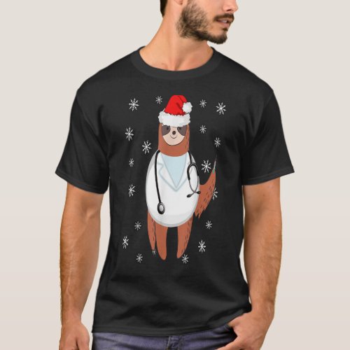 Medical Scrub Top Santas Hat Wearing Sloth Christm