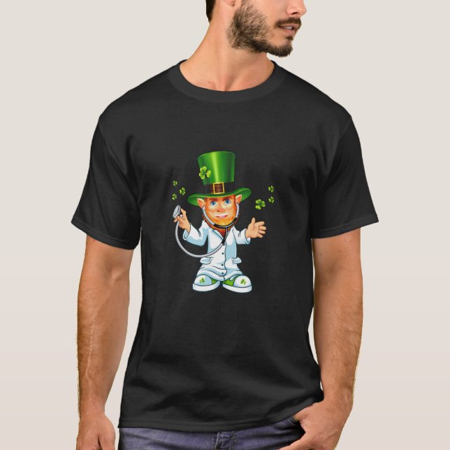 Medical Scrub Top Stethoscope Wearing Leprechaun (Front)