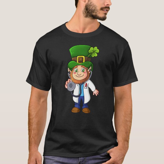 Medical Scrub Top Stethoscope Wearing Leprechaun (Front)