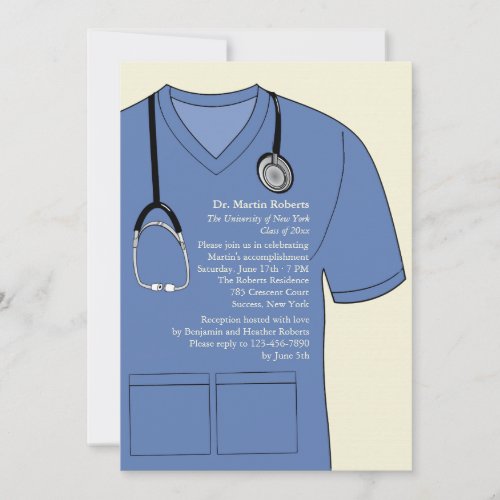 Medical Scrubs Blue Graduation Invitation