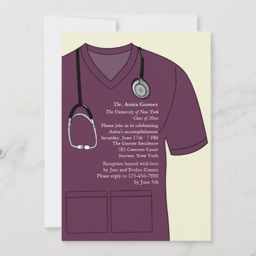 Medical Scrubs Burgundy Graduation Invitation