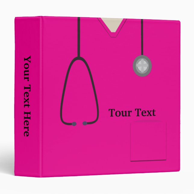 Medical Scrubs Doctor Nurse Dark Hot Pink Custom B 3 Ring Binder (Front/Spine)