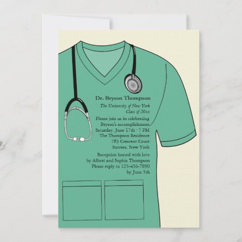 Medical Scrubs Green Graduation Invitation
