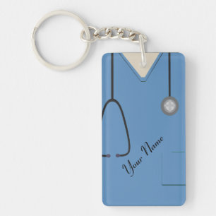 Medical Scrubs Nurse Doctor Blue Custom Acrylic Keychain