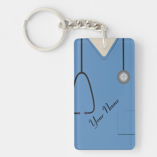 Medical Scrubs Nurse Doctor Blue Custom Acrylic Keychain (Front)