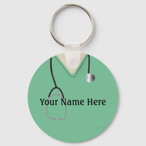 Medical Scrubs Nurse Doctor Light Green Keychain