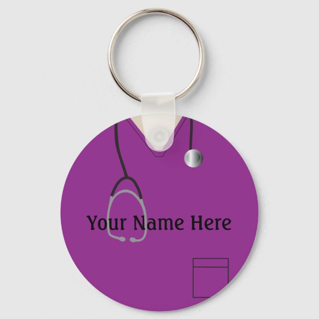 Medical Scrubs Nurse Doctor Purple Button Keychain (Front)