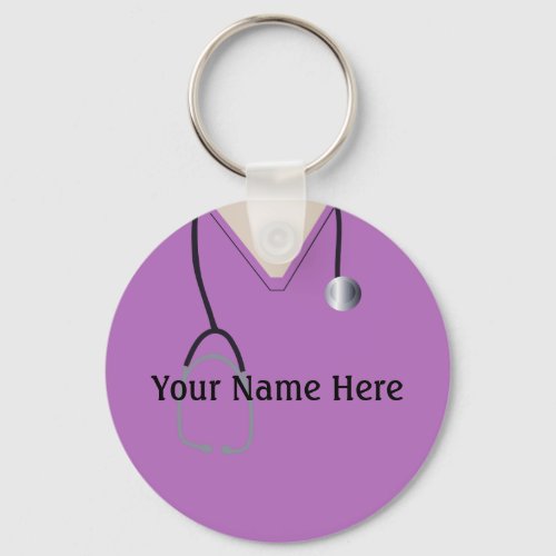 Medical Scrubs Nurse Doctor Violet Button Keychain