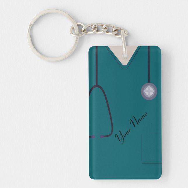 Medical Scrubs Nurse Teal Custom Acrylic Keychain (Front)