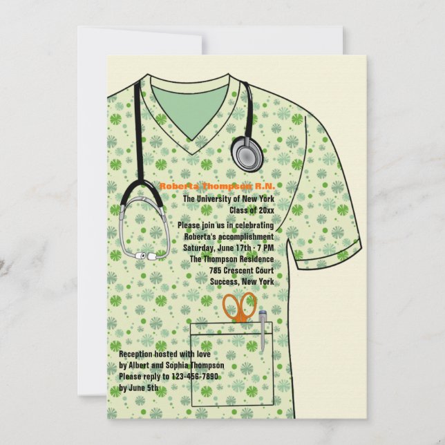Medical Scrubs Pattern Graduation Invitation (Front)