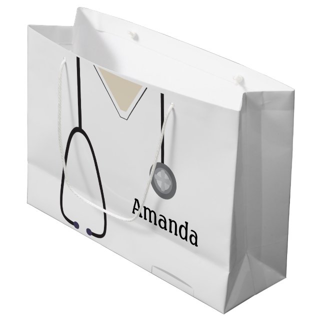 Medical Scrubs White Lg Gift Bag (Front Angled)