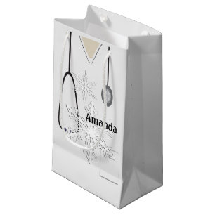 Medical Scrubs White Snowflake SGB Small Gift Bag