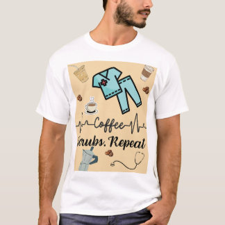 Medical scrubs with words "Coffee, Scrubs, Repeat" T-Shirt