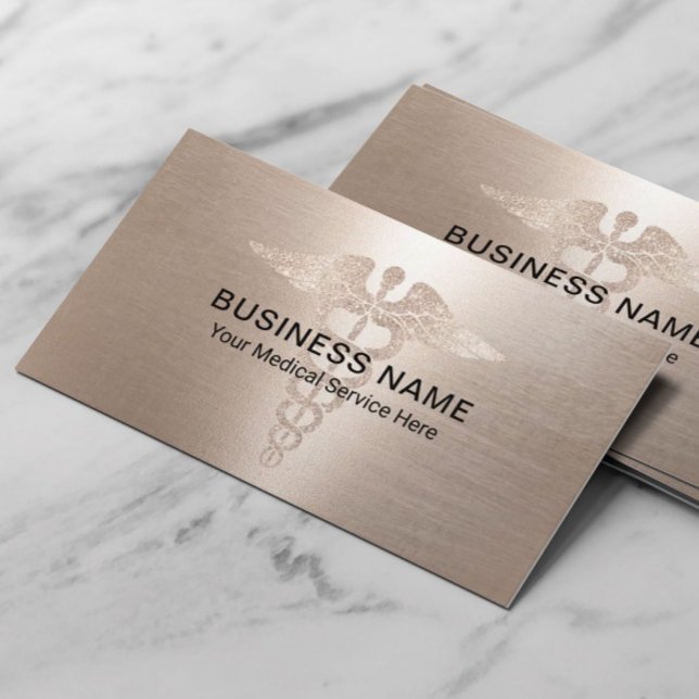 Medical Service Caduceus Symbol Elegant Gold Business Card (Creator Uploaded)