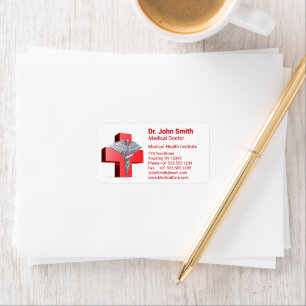 Medical Silver Caduceus 3D Cross Red Label