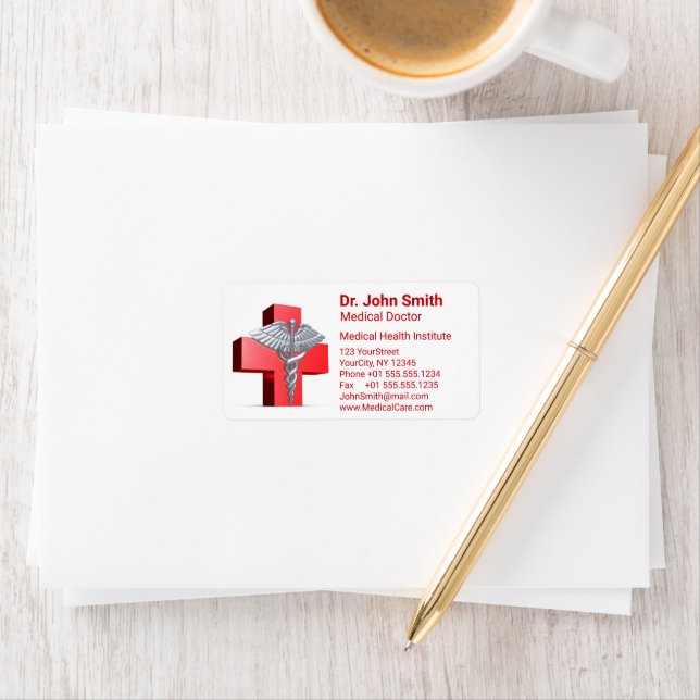 Medical Silver Caduceus 3D Cross Red Label (Insitu)