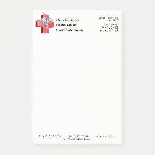 Medical Silver Caduceus 3D Cross Red Post_it Notes