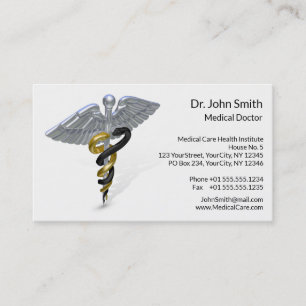 Medical Silver Caduceus Black Gold - Business Card