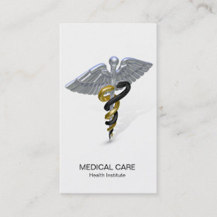 Medical Silver Caduceus Black Gold - Business Card
