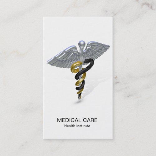 Medical Silver Caduceus Black Gold _ Business Card