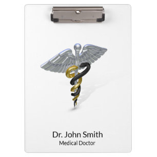 Medical Silver Caduceus Black Gold - Clipboard