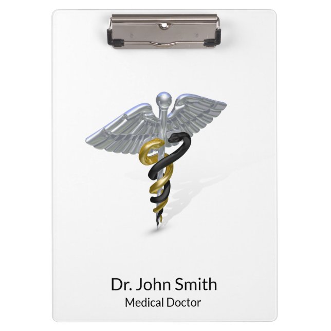 Medical Silver Caduceus Black Gold - Clipboard (Front)