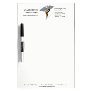 Medical Silver Caduceus Black Gold Dry Erase Board