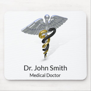 Medical Silver Caduceus Black Gold - Mousepad