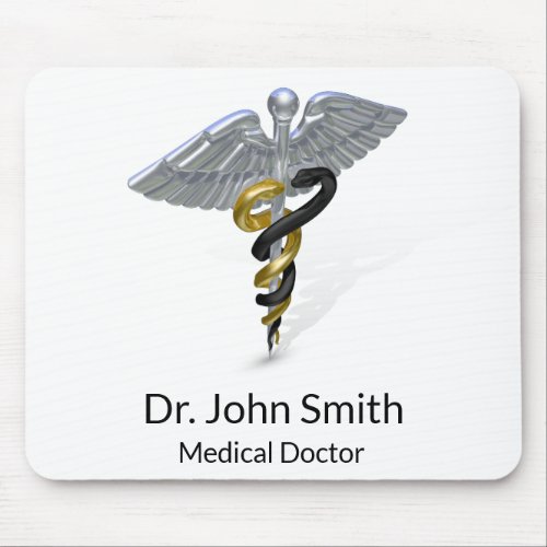 Medical Silver Caduceus Black Gold _ Mousepad