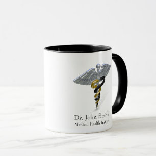Medical Silver Caduceus Black Gold Mug