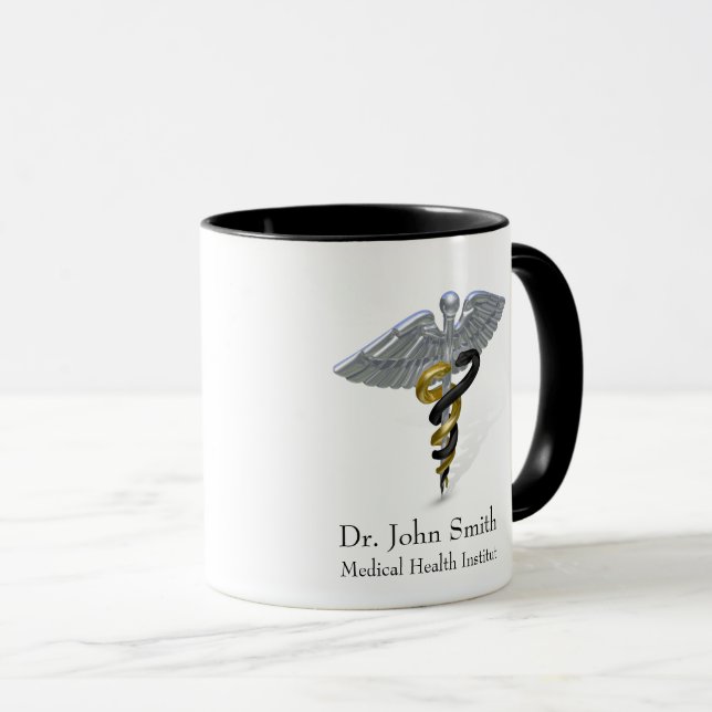Medical Silver Caduceus Black Gold Mug (Front Right)