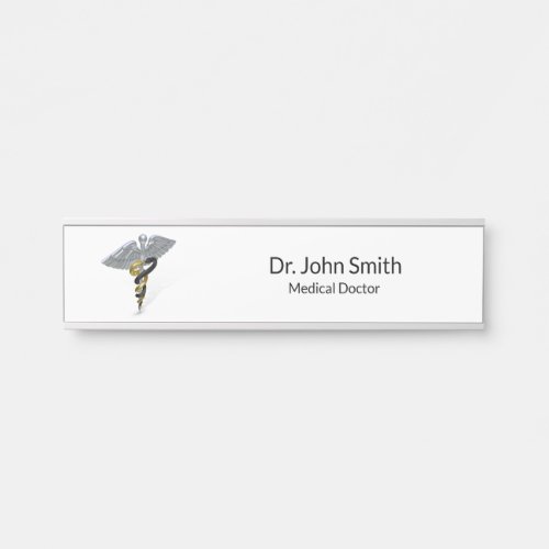 Medical Silver Caduceus Black Gold _ Name Plate