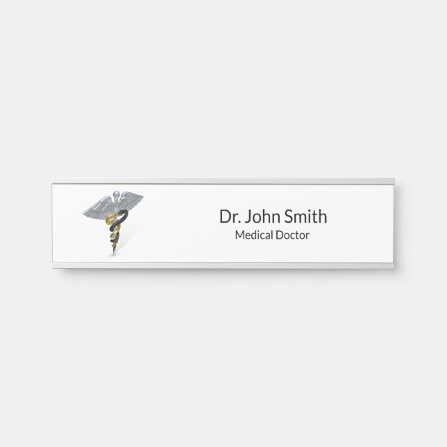 Medical Silver Caduceus Black Gold - Name Plate (Front)